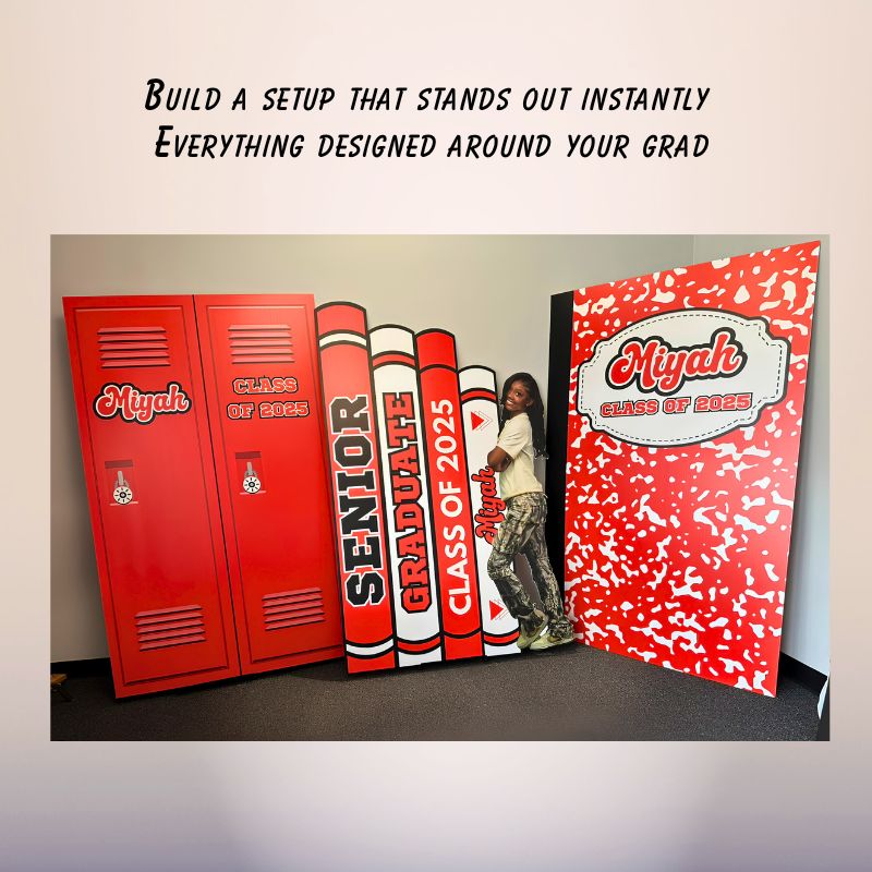 graduation locker backdrop set custom books cutout senior display oxnard