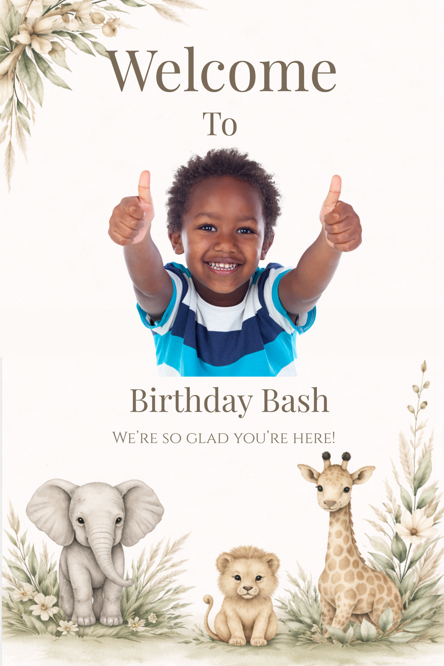 safari-birthday-welcome-sign Safari birthday welcome sign with jungle animals and personalized party decor