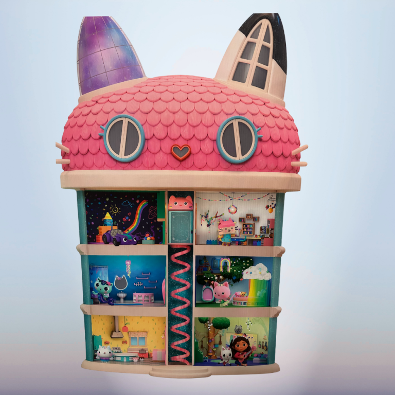 Gabby's Dollhouse Character Display with Custom House Cutout and Party Decorations