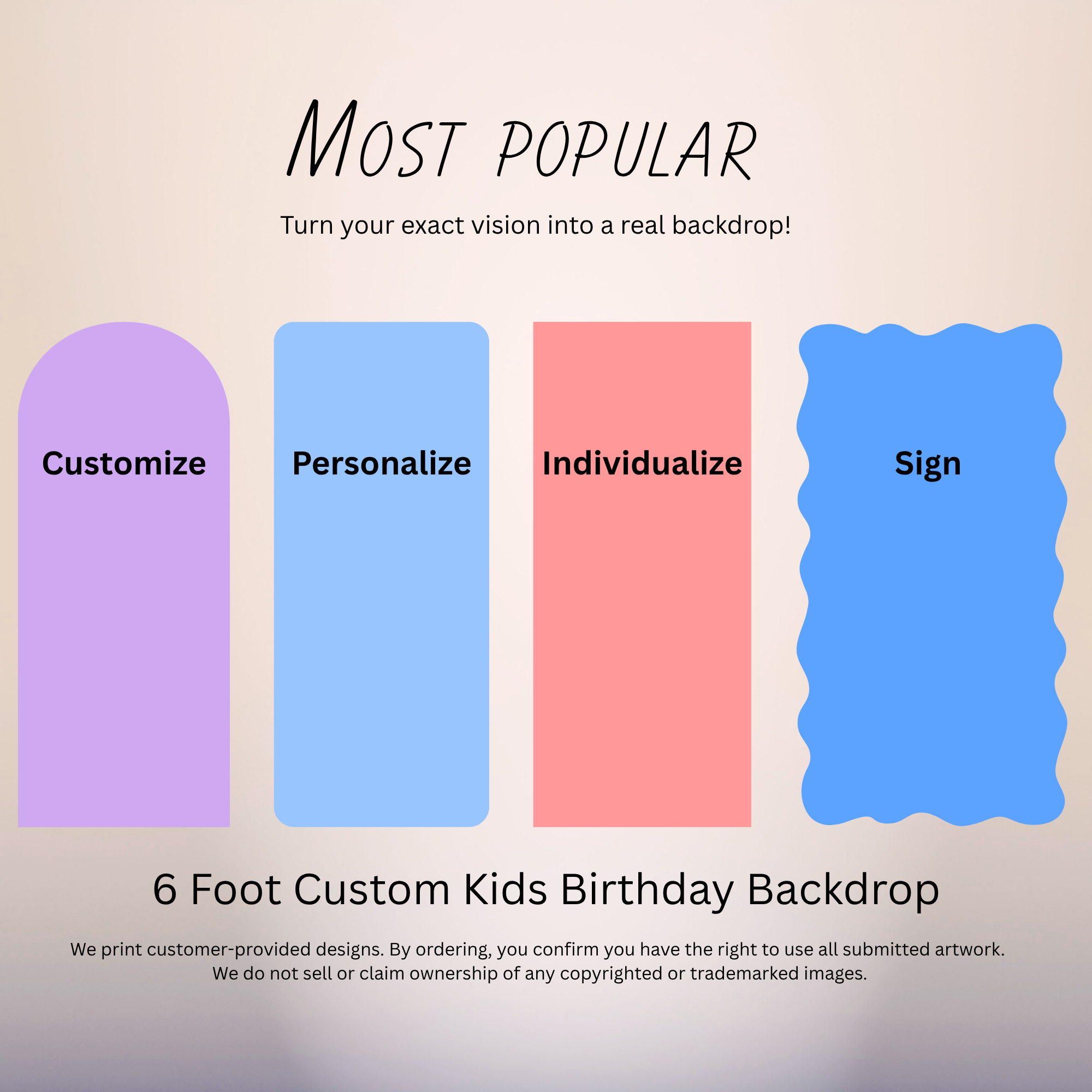 6 Foot Custom Kids Birthday Backdrop personalized for birthday parties in Oxnard CA