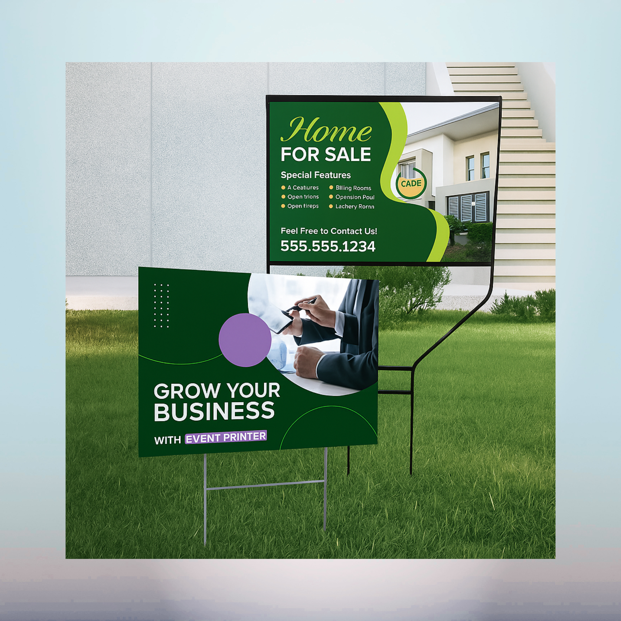custom-aluminum-composite-real-estate-sign-oxnard-ca Custom aluminum composite real estate sign mounted in a metal frame with promotional yard sign