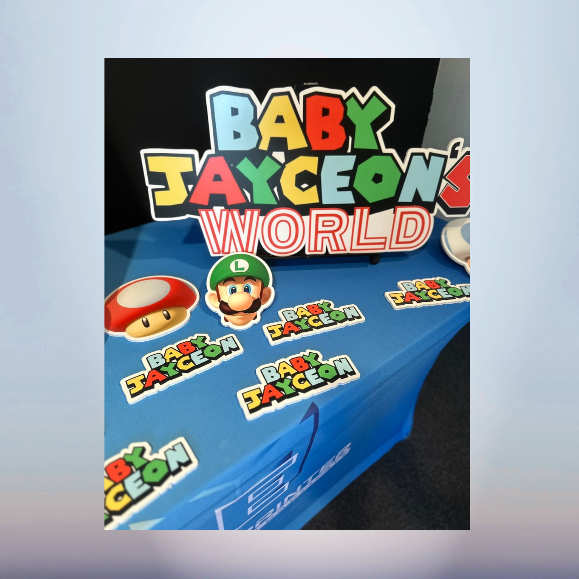Personalized baby name character cutouts with colorful video game themed graphics