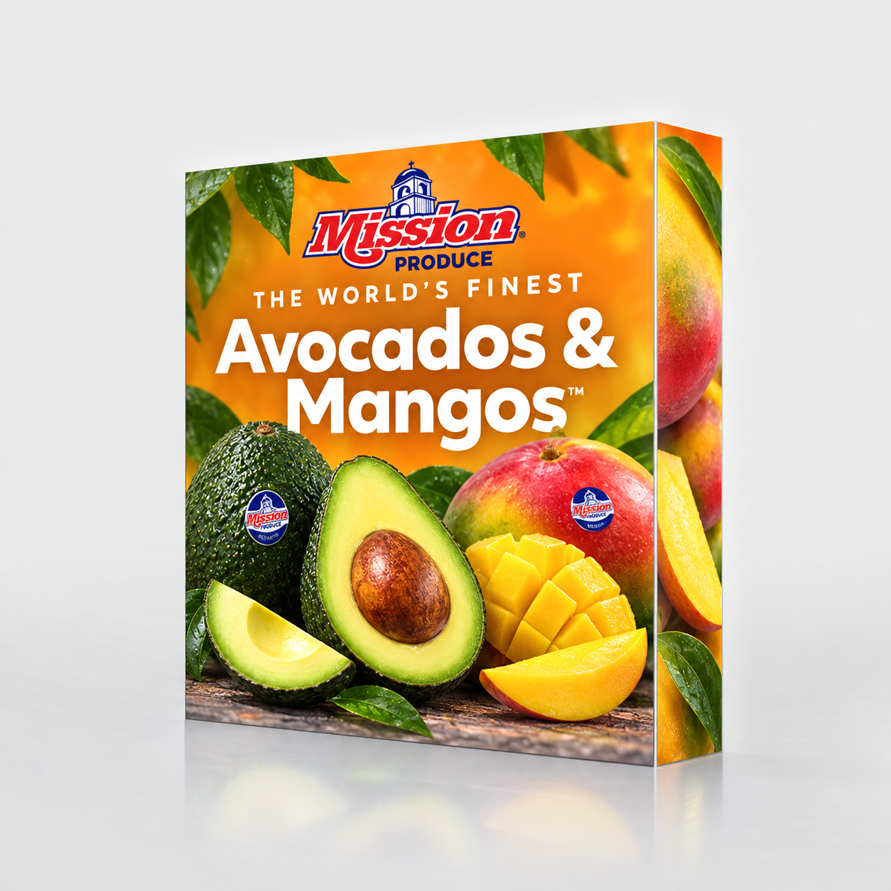 8 ft SEG Backlit Popup Display – Mission Produce Artwork Example 8 ft SEG backlit popup display with Mission Produce avocado and mango sample graphics